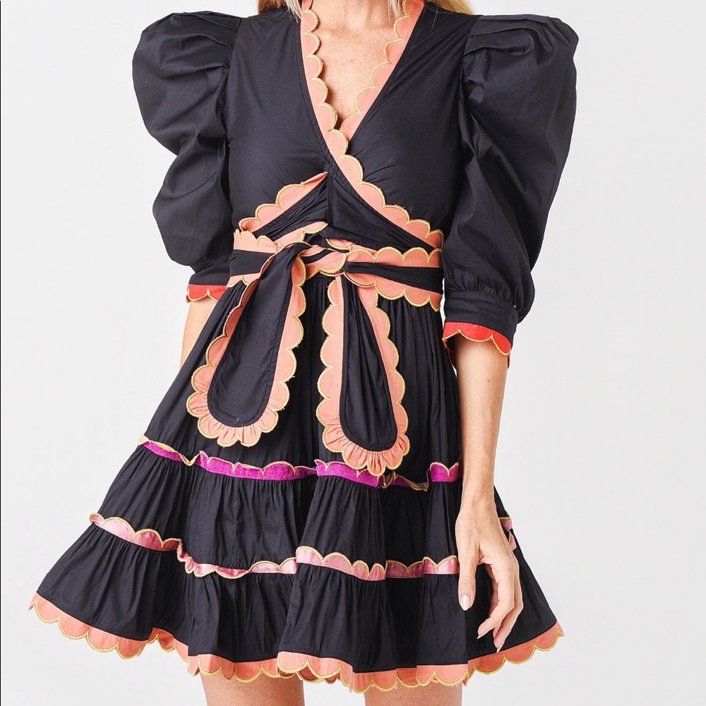 NWT CELIAB Sapin Scalloped Puff-Sleeve Mini Dress Medium